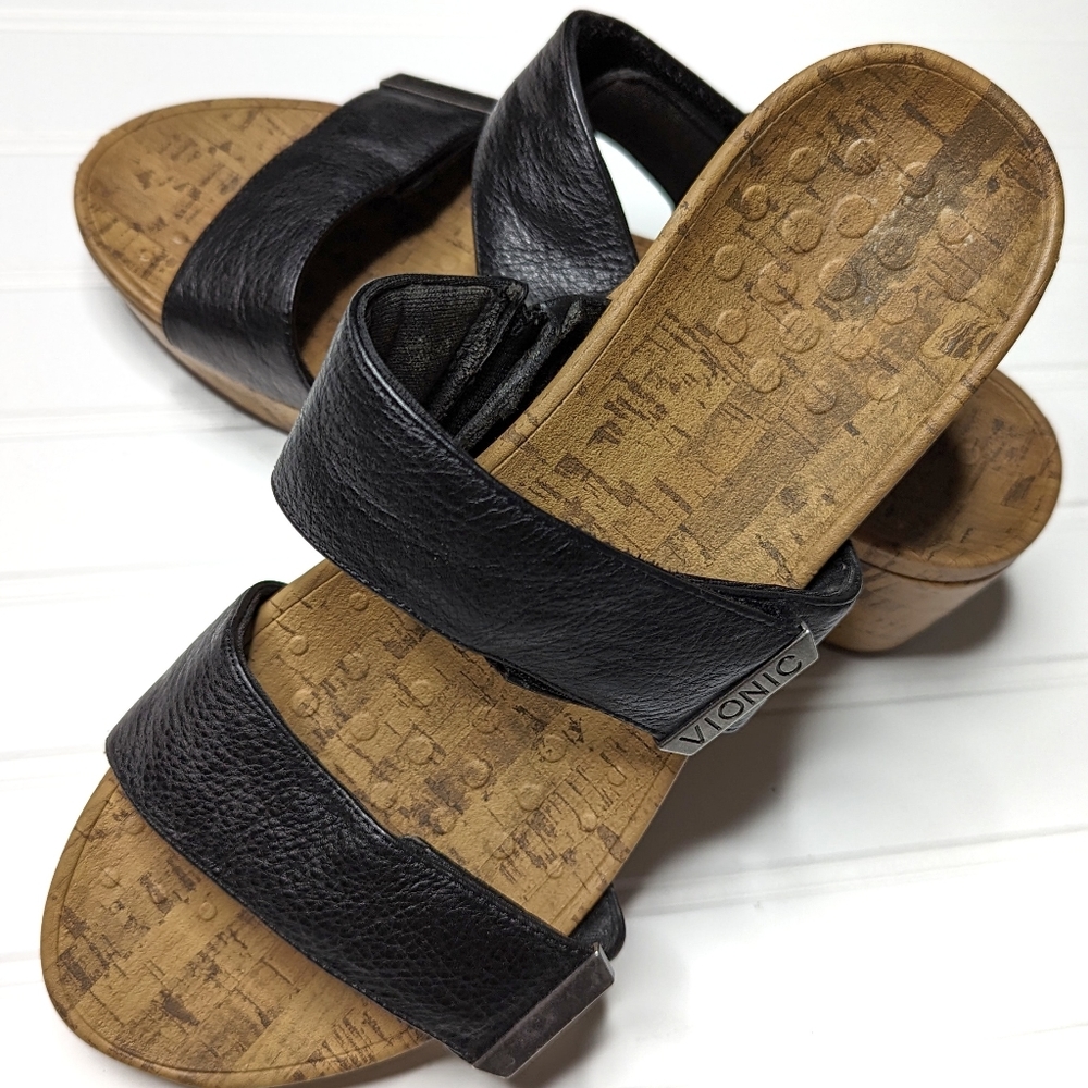 Vionic Orthotic Pepper Wedge black leather upper handle size 11